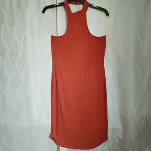 NWT Discovery Rust Ribbed Halterneck Bodycon Mini Dress